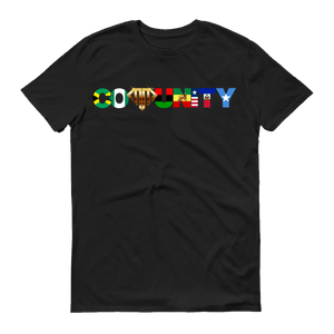 Open image in slideshow, Minority Millionairez Community Tee - BLACK w/AFRO-CARIBBEAN Print
