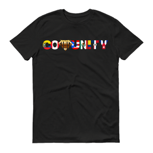 Open image in slideshow, Minority Millionairez Community Tee - BLACK w/LATIN Print
