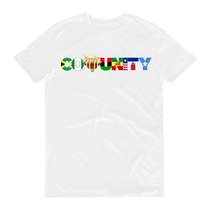 Open image in slideshow, Minority Millionairez Community Tee - WHITE w/AFRO-CARIBBEAN Print
