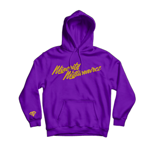 Open image in slideshow, Minority Millionairez Script Hoody - PURPLE w/ GOLDEN YELLOW 3M
